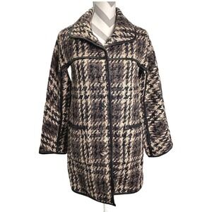 Darling Estelle Brown Black‎ Houndstooth Plaid Tweed Car Coat Wool Blend XS